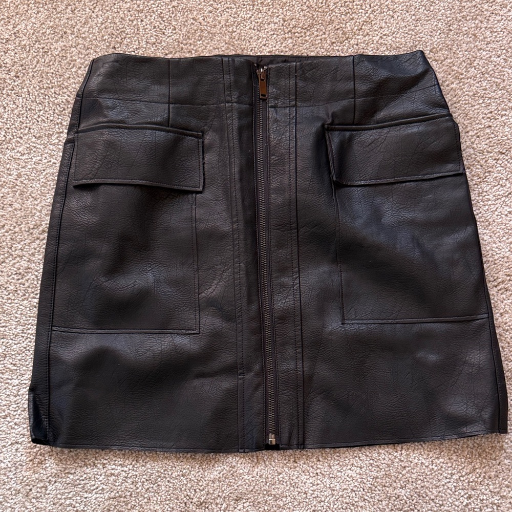 21 Saints Black Faux Leather Mini Skirt